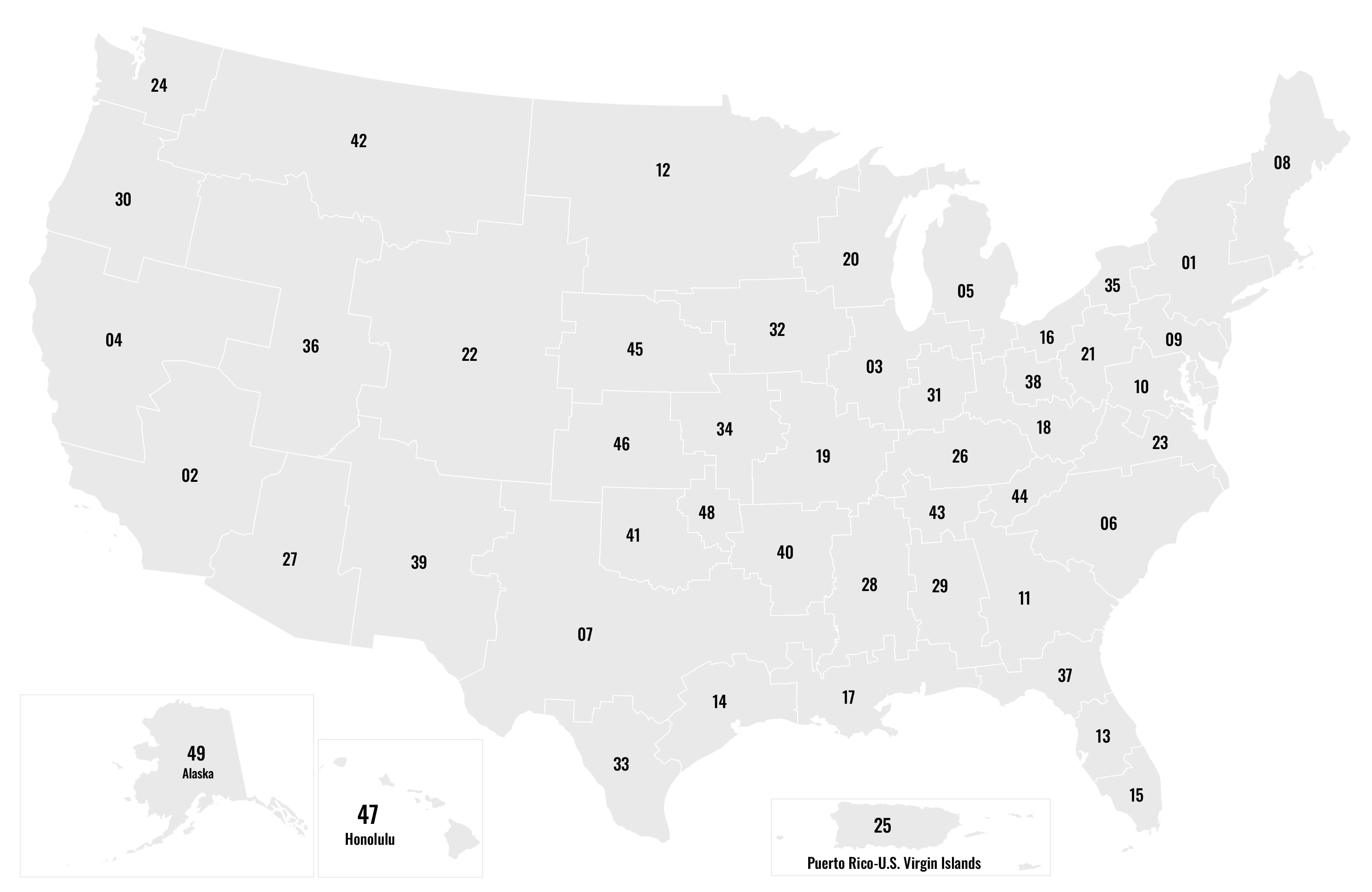 map of USA with states numbered