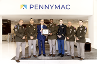 David Spector (Chairman and CEO, Pennymac), MAJ Tyran Askew (L.A. Battalion Executive Officer) along with Soldiers from the L.A. Recruiting Battalion. (Photo: Business Wire)