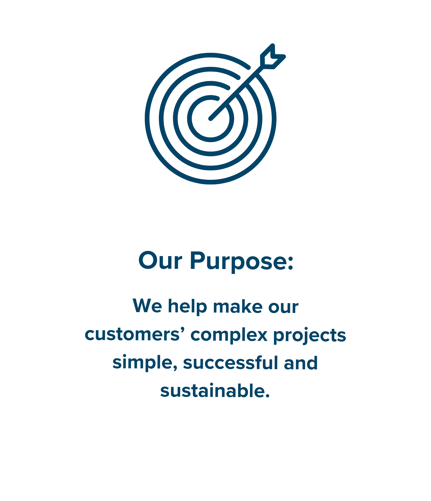 Target icon with 'Our Purpose: We exist to help make complex projects simple, successful and sustainable.'
