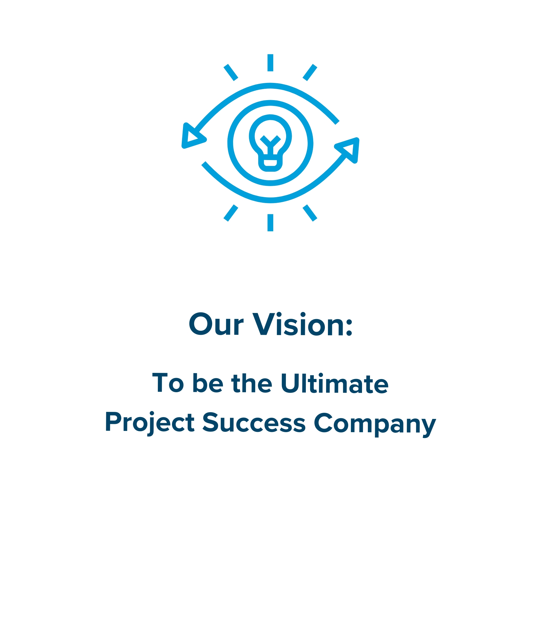 Eye icon with text 'Our Vision: To be the Ultimate Project Success Company.'